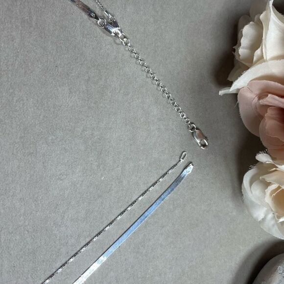 NEW Set  925 Sterling Silver Herringbone Snake Box Chain + Extender Necklace - Picture 12 of 14